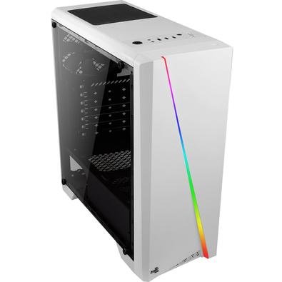 Gabinete Mid Tower com elegante LED RGB invertido no painel frontal com 13 modos de iluminação. Vem com painel lateral de acrílico e suporta refrigera