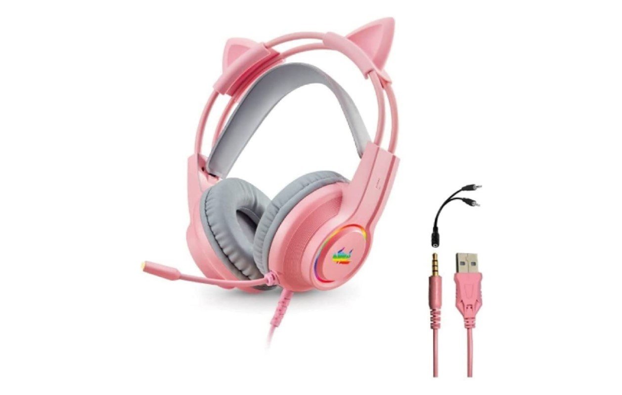 Headset Com Fio KNUP Kp-ga04 Gamer Com Microfone E Led P3/p2, Rosa