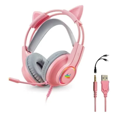 Headset Com Fio KNUP Kp-ga04 Gamer Com Microfone E Led P3/p2, Rosa