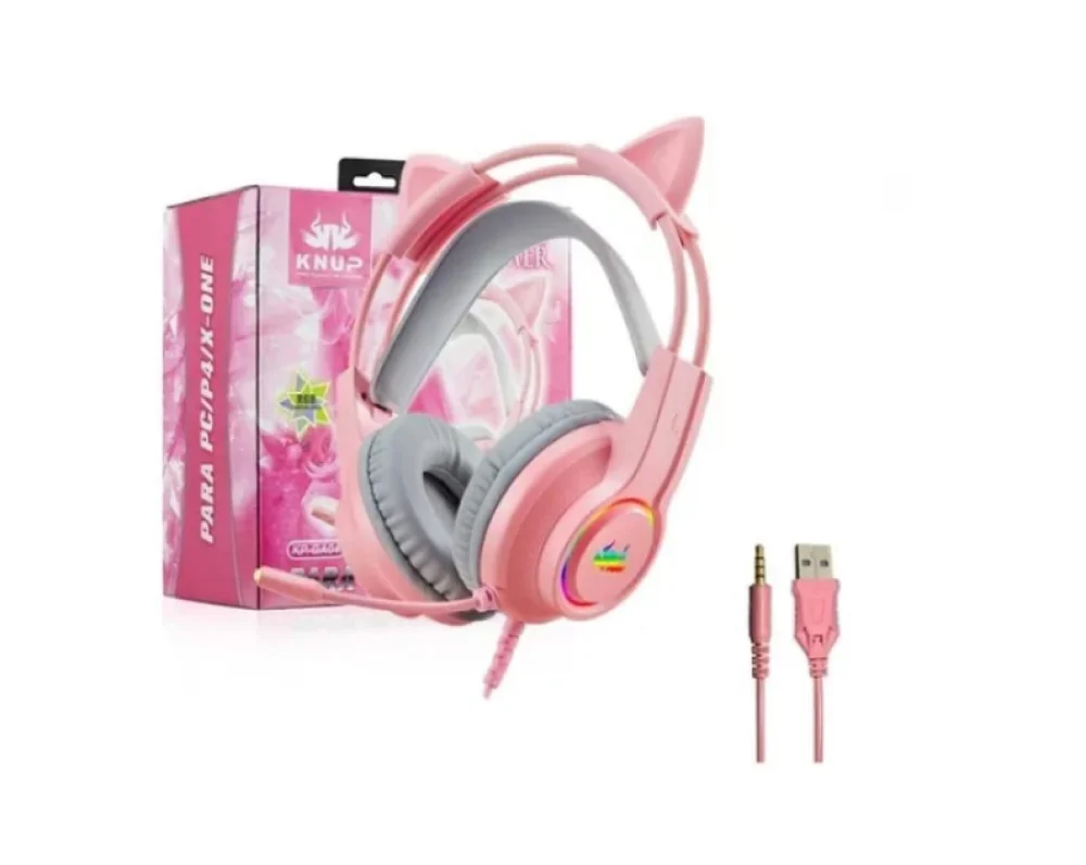 Imagem 2 de 5 do produto Headset Com Fio KNUP Kp-ga04 Gamer Com Microfone E Led P3/p2, Rosa