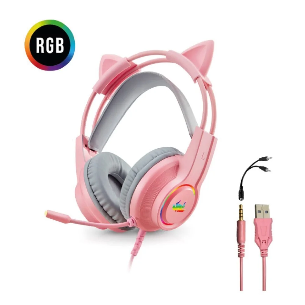 Imagem 3 de 5 do produto Headset Com Fio KNUP Kp-ga04 Gamer Com Microfone E Led P3/p2, Rosa