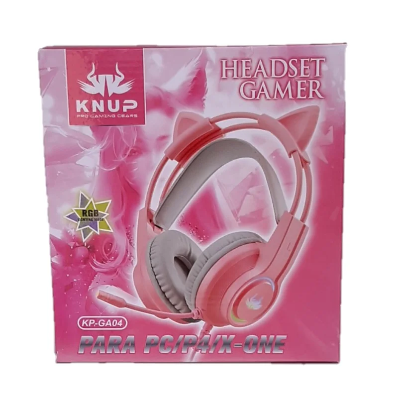 Imagem 4 de 5 do produto Headset Com Fio KNUP Kp-ga04 Gamer Com Microfone E Led P3/p2, Rosa
