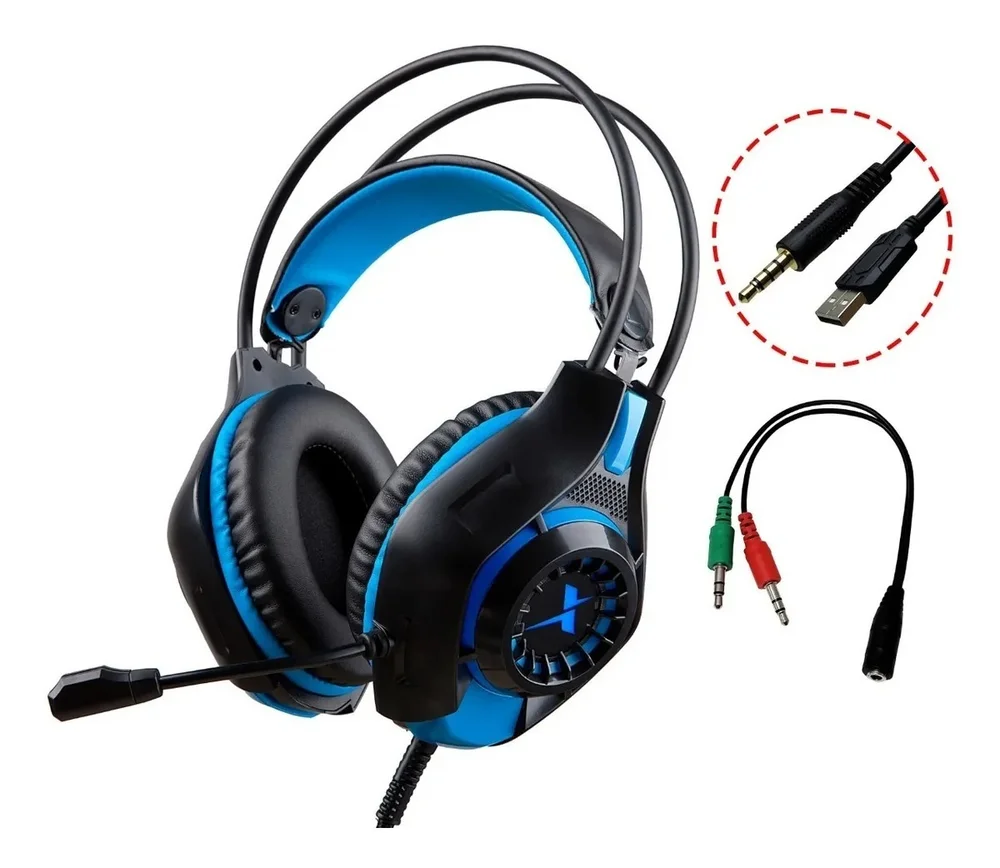Imagem 2 de 2 do produto Fone Headset Gamer P3 C/ LED USB + Adaptador Y P2, PS4/PC/Not Dex - DF-85