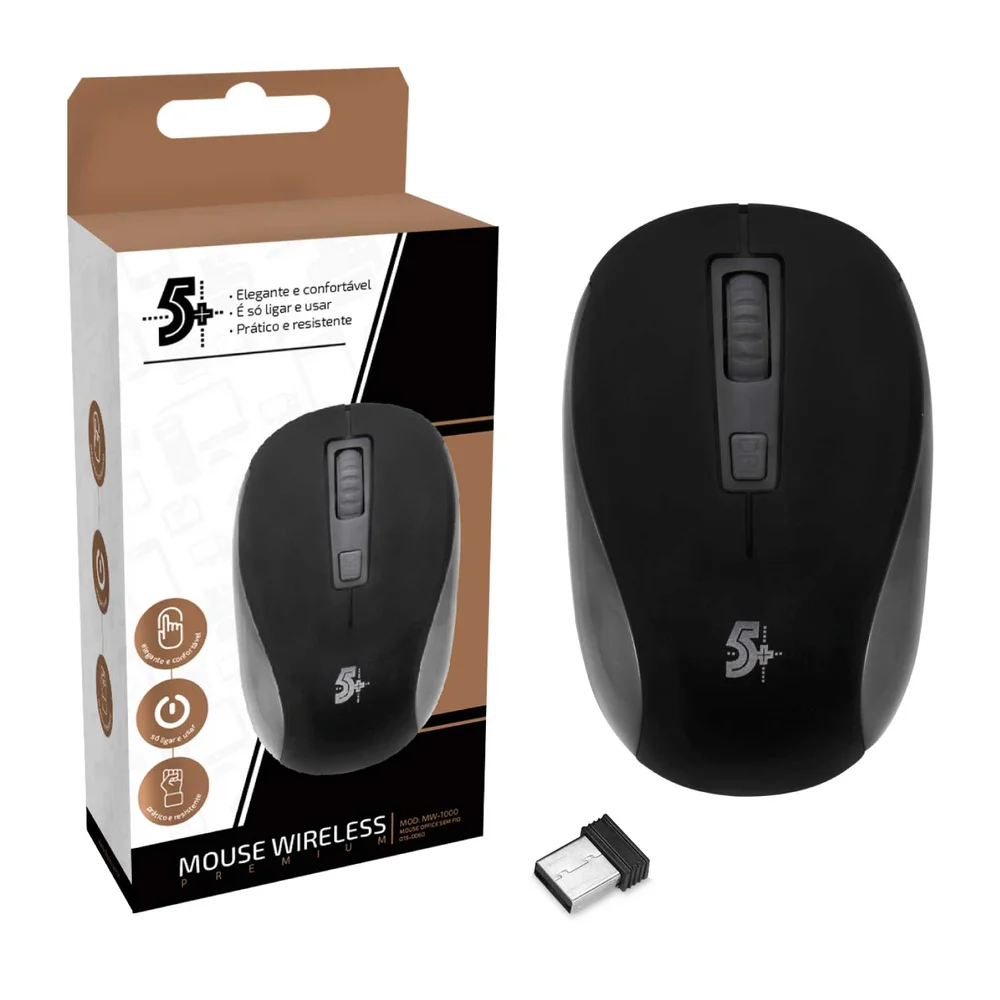 Imagem 3 de 5 do produto Mouse Sem Fio 5+ Mw-1000 Office Premium, 1600 DPI, 2.4GHz, Preto - 015-0060