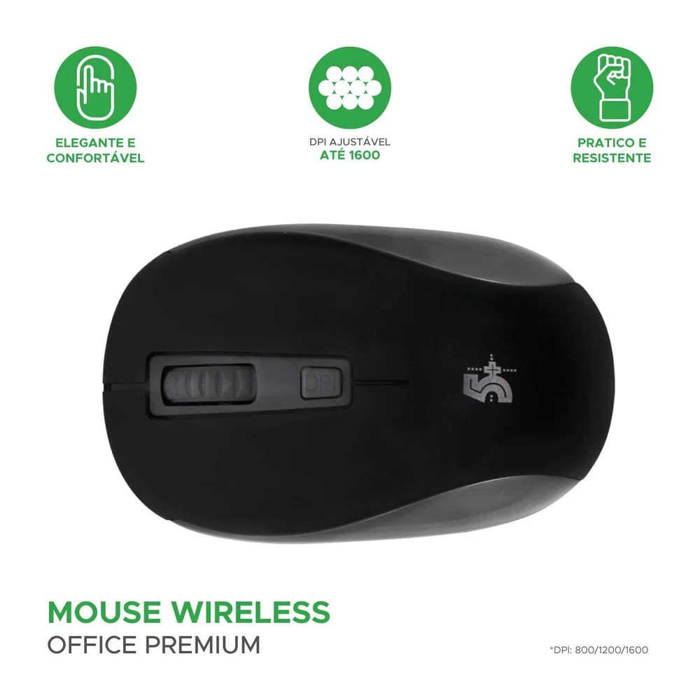 Imagem 5 de 5 do produto Mouse Sem Fio 5+ Mw-1000 Office Premium, 1600 DPI, 2.4GHz, Preto - 015-0060