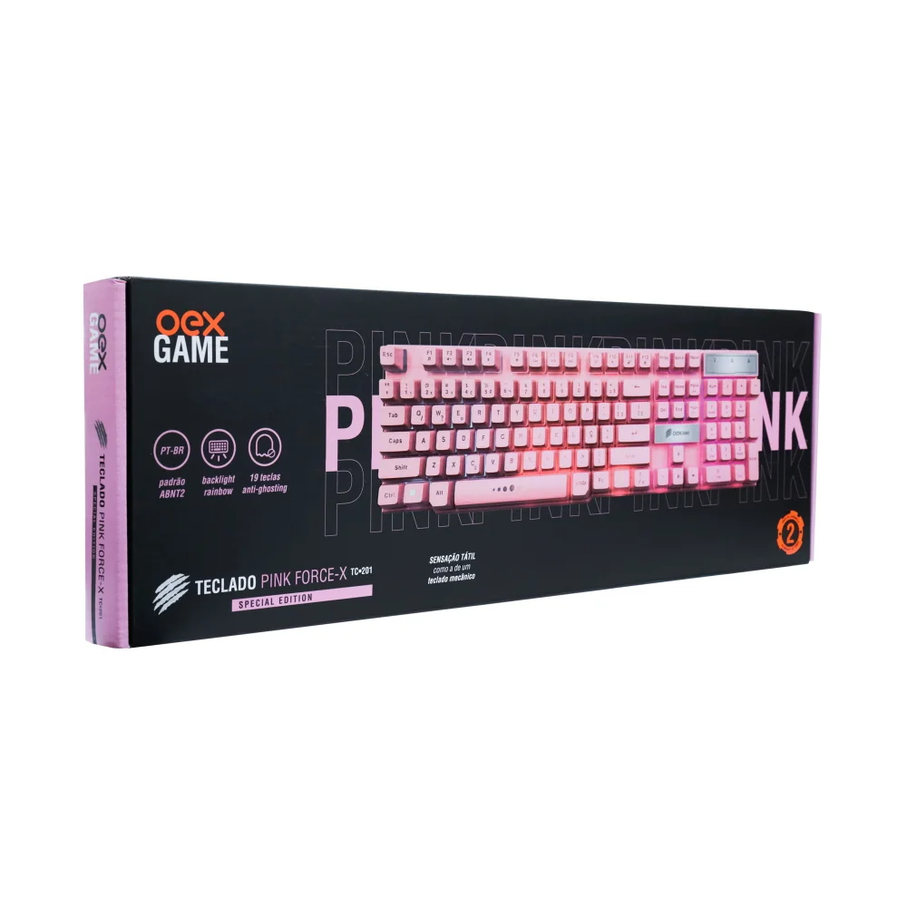 Teclado Rosa Force-X, Rainbow, USB, Anti-ghosting - Tc201pink Teclado Rosa Force-X, Rainbow, USB, Anti-ghosting - Tc201pink