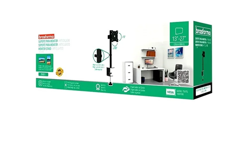Imagem 4 de 5 do produto Suporte Articulado Para Monitor De 13 a 27 Brasforma LED E LCD - BM811