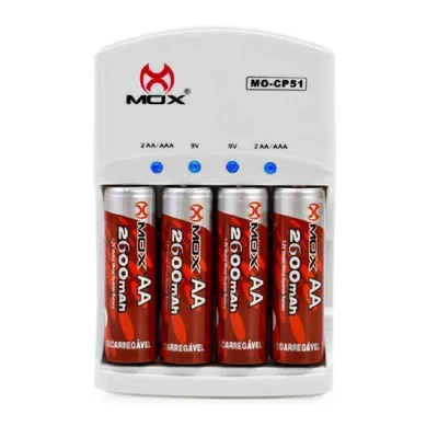 Carregador De Pilhas Mox Cp 51 Aa/aaa/9v Com Pilhas Aa