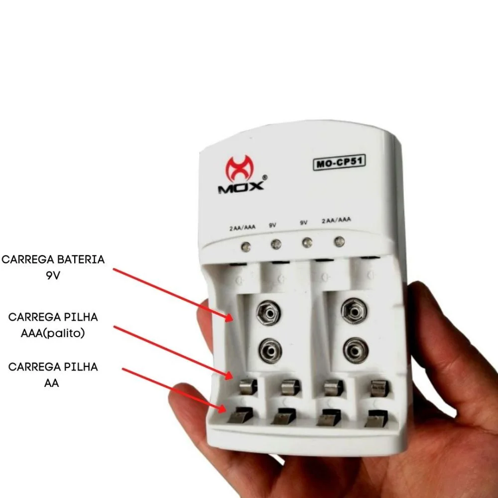 Imagem 3 de 5 do produto Carregador De Pilhas Mox Cp 51 Aa/aaa/9v Com Pilhas Aa