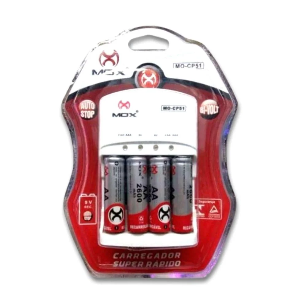 Imagem 5 de 5 do produto Carregador De Pilhas Mox Cp 51 Aa/aaa/9v Com Pilhas Aa