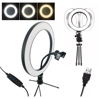 Kit  2 Ring Lights de Mesa com Tripé Suporte para Celular Diâmetro de 16cm e  26cm