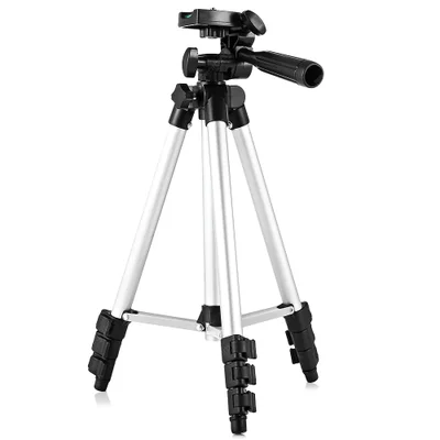 Tripé World View Hm3110a, Portátil, Com Cabeça 3 Vias, 360 graus, 1Metro, Com Suporte Celular, Prata