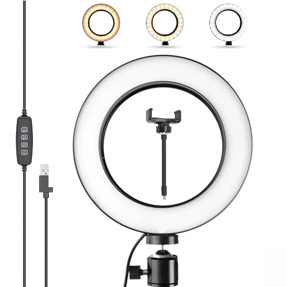 Ring Light De Mesa Com Suporte Para Celular, LED 320B, 30Cm Diâmetro, 20W,  Iluminador Circular 12 Polegadas