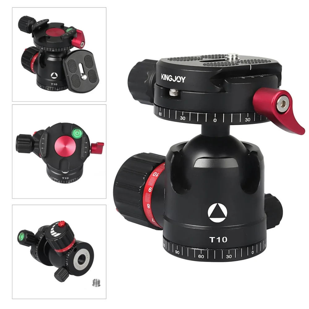 Imagem 3 de 5 do produto Cabeça Ball Head Perfil Baixo, Kingjoy T10, Liberação Rápida Panorâmica, Até 4KG