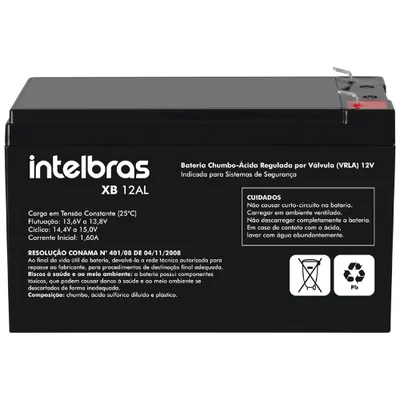 Bateria Intelbras Selada De Chumbo Ácido Para Alarme 12v 6ah Xb 12 Al
