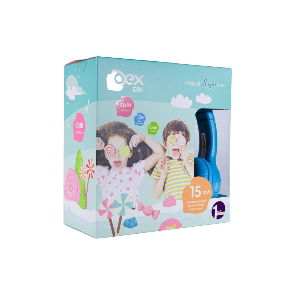 Imagem 2 de 2 do produto Headset Infantil Sugar 40mm Dobrável E Acolchoado Hs317 Azul - Oex