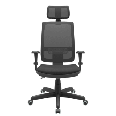 Cadeira Office Plaxmetal Presidente Brizza, até 120kg, Giratória, Backsystem Nr17, Com Braço 3D, Apoio De Cabeça, Assento Poliéster, Preta