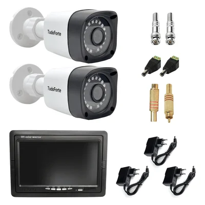 Kit 02 Câmeras Infra Bullet, Tela Monitor 7 Polegadas Lcd Colorido  e Acessórios