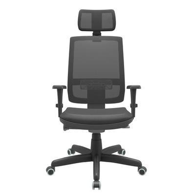Cadeira Office Plaxmetal Presidente Brizza,  até 120kg, Autocompensador Nr17 Slider, Braço 3D, Couro Ecológico, Apoio Cabeça, Preta