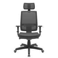 Cadeira Office Plaxmetal Presidente Brizza, até 120kg, Autocompensador Nr17 Slider, Braço 3D, Couro Ecológico, Apoio Cabeça, Preta