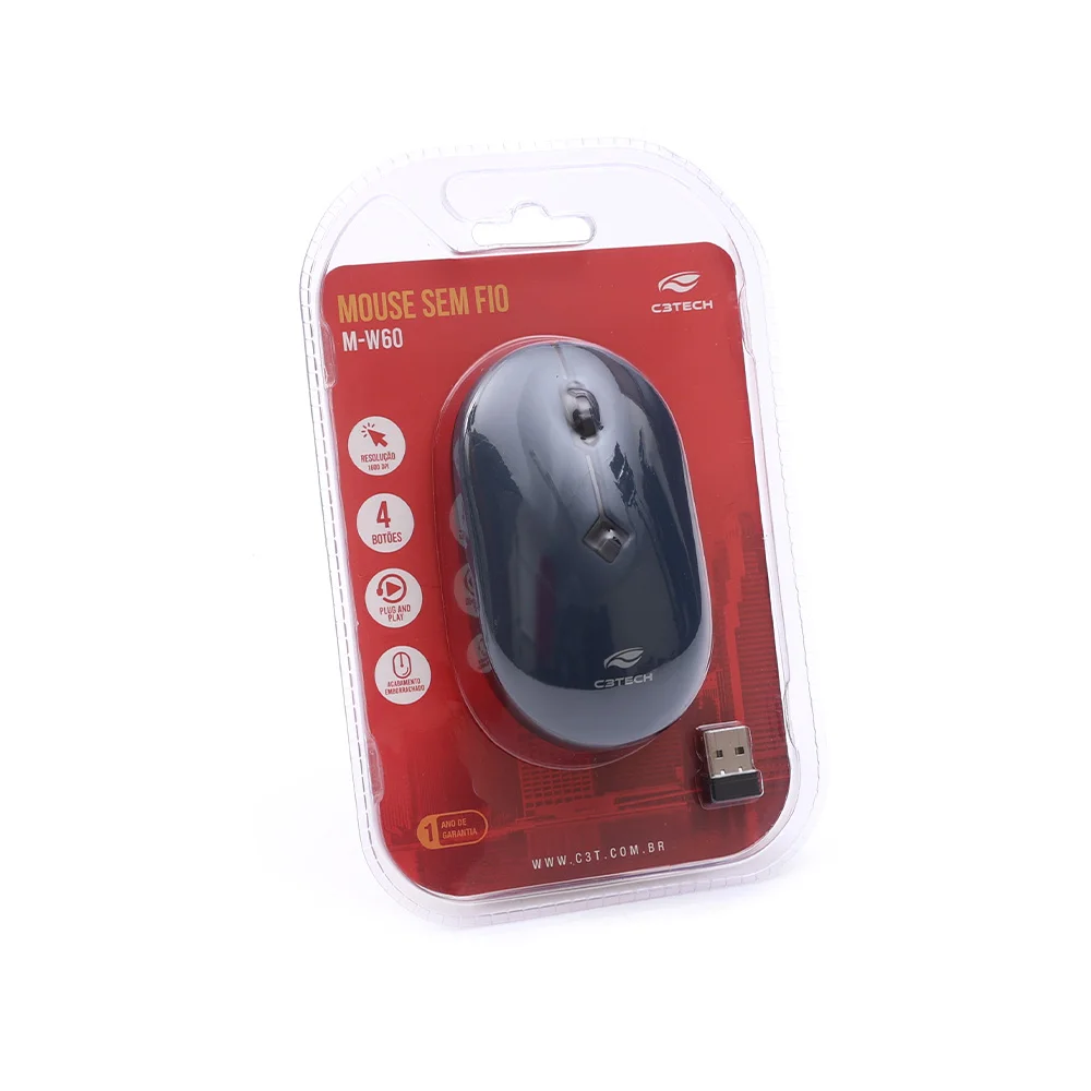 Imagem 5 de 5 do produto Mouse Sem Fio C3tech M-w60bl Usb 1600 Dpi Rc Nano - Preto/azul