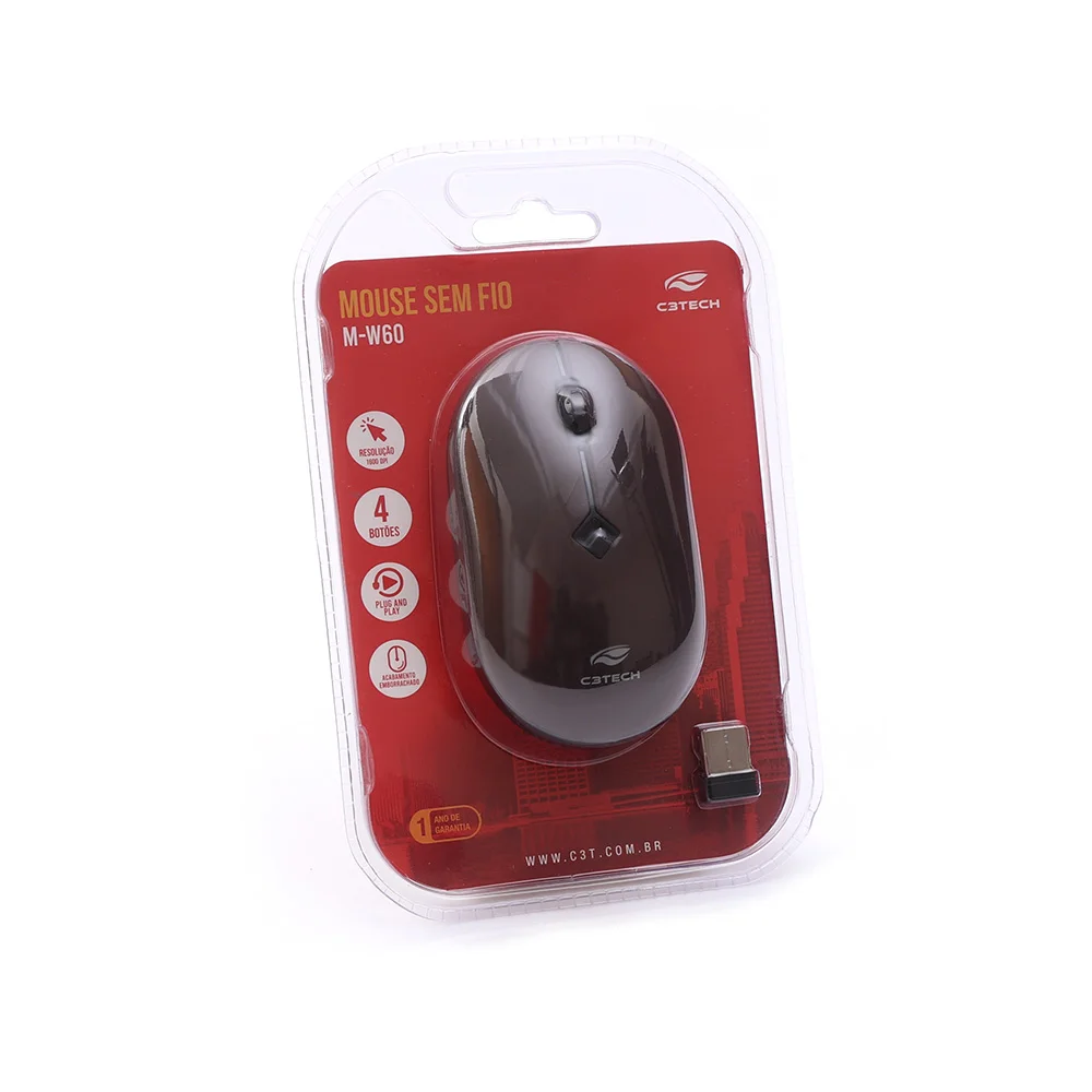 Imagem 5 de 5 do produto Mouse Sem Fio C3tech M-w60rd Usb 1600 Dpi Rc Nano - Preto/vermelho
