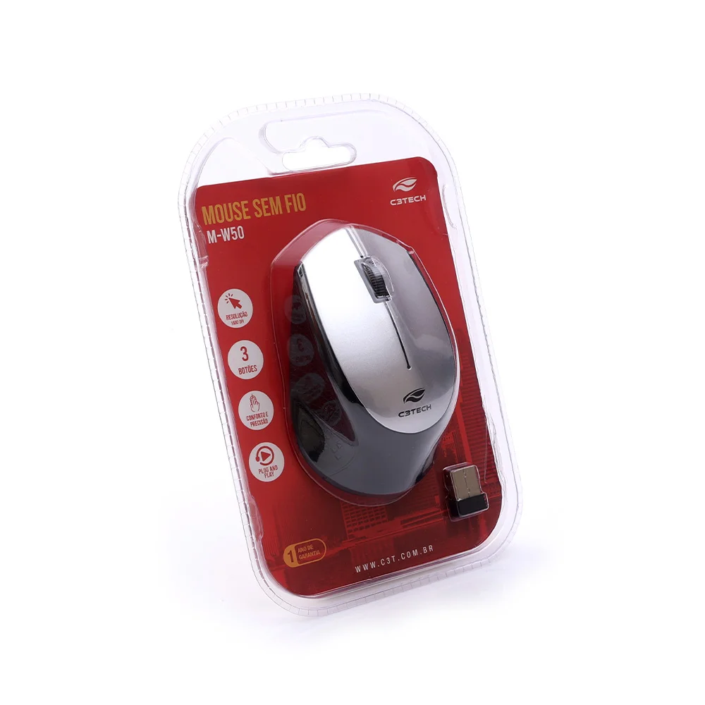 Imagem 4 de 5 do produto Mouse Sem Fio C3tech M-w50si Usb 1600 Dpi Rc Nano - Preto/prata