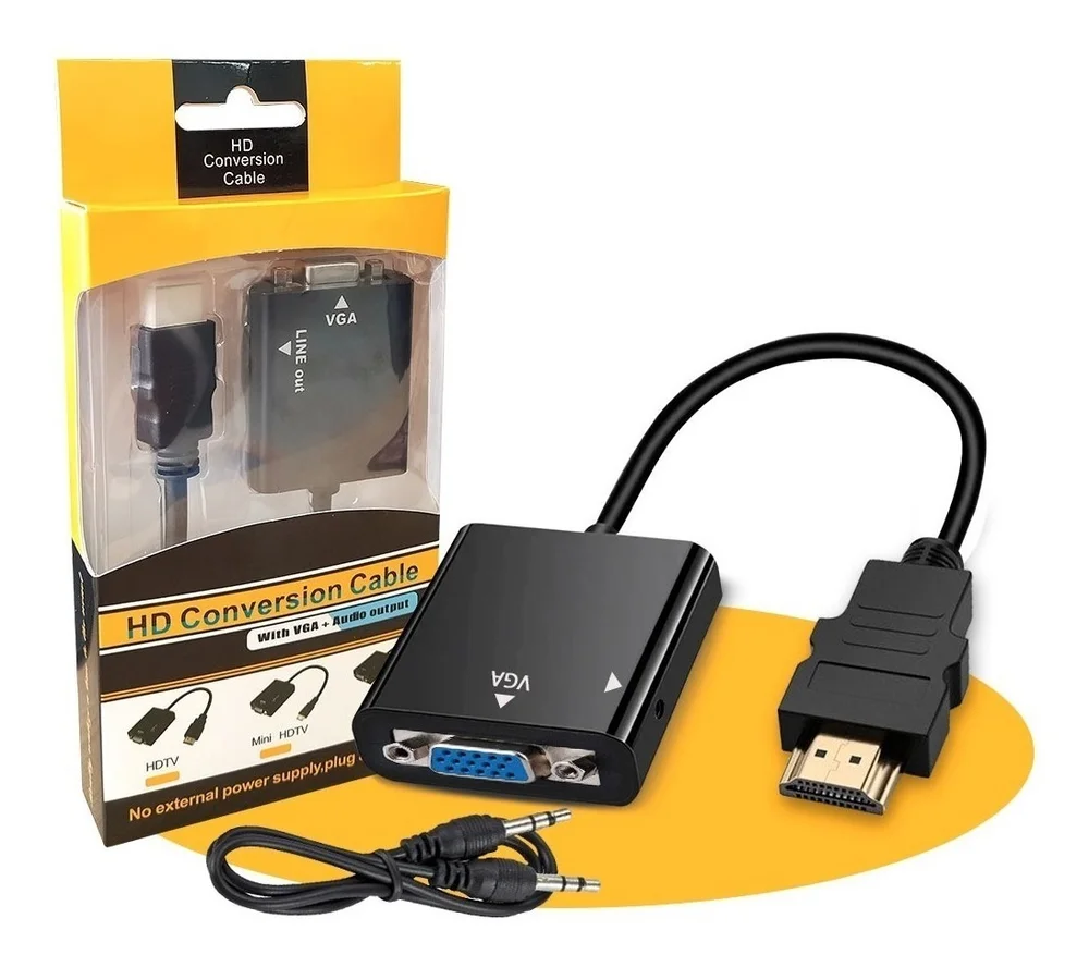 Imagem 3 de 5 do produto Cabo Adaptador HDMI Para VGA, MD9 Conversor, Com Saída P2 De Áudio