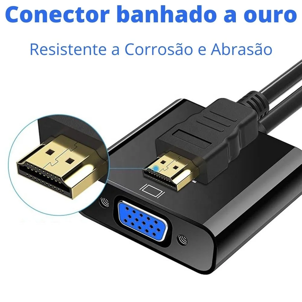 Imagem 4 de 5 do produto Cabo Adaptador HDMI Para VGA, MD9 Conversor, Com Saída P2 De Áudio