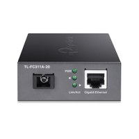 Conversor De Mídia WDM, Gigabit - TL-FC311A-20O TL-FC311A-20 é um conversor de mídia gigabit com uma porta RJ-45 e uma porta de fibra SC, ambas gigabi