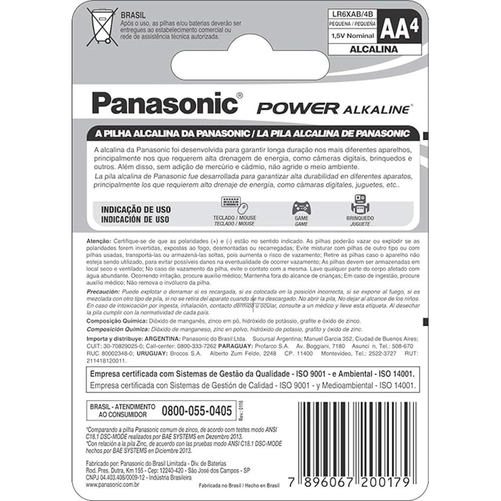 Imagem 4 de 5 do produto Pilha Panasonic Alcalina AA 1.5v 4 Unidades