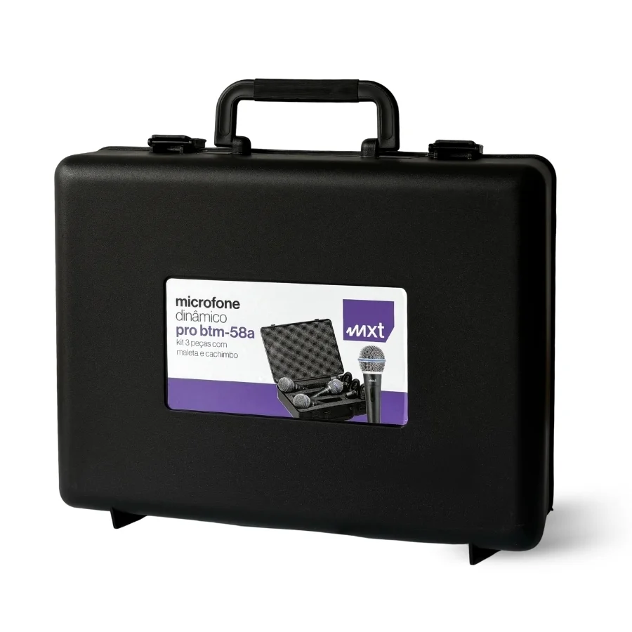 Imagem 4 de 5 do produto Kit 03 Microfone Mxt Dinamico Pro Bt-58a Metal Com Maleta E Cachimbo