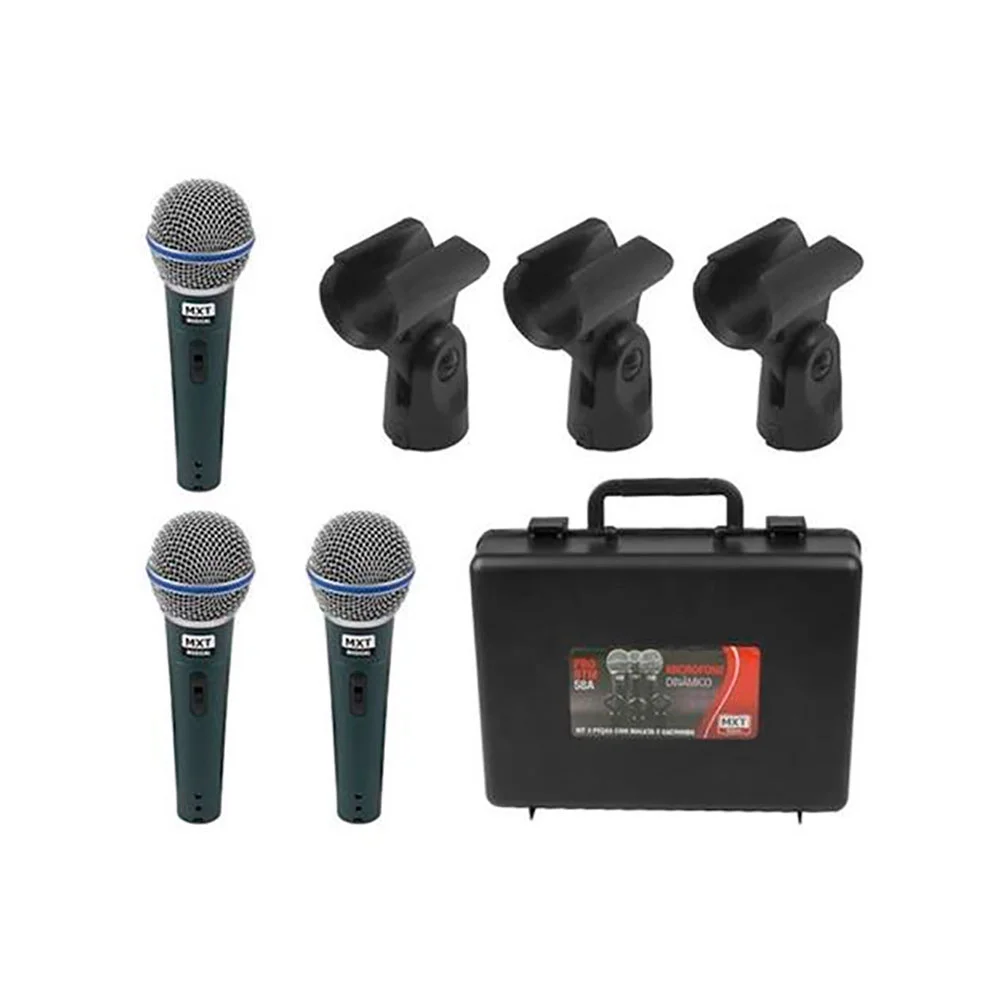 Imagem 5 de 5 do produto Kit 03 Microfone Mxt Dinamico Pro Bt-58a Metal Com Maleta E Cachimbo