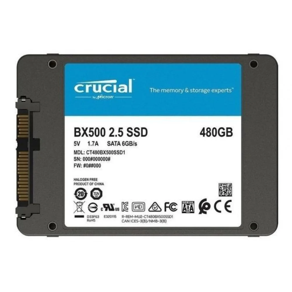 Imagem 2 de 4 do produto SSD SATA Crucial BX500, 480GB, Leitura 540 MB/s, Gravação 500 MB/s - CT480BX500SSD1