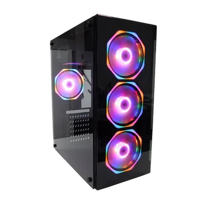 Gabinete Gamer Hayom C/ 4 Fans Rgb Lateral E Frontal Em Vidro Usb 3.0 - Gb1701