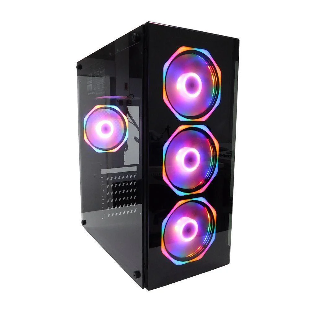 Gabinete Gamer Hayom C/ 4 Fans Rgb Lateral E Frontal Em Vidro Usb 3.0 - Gb1701