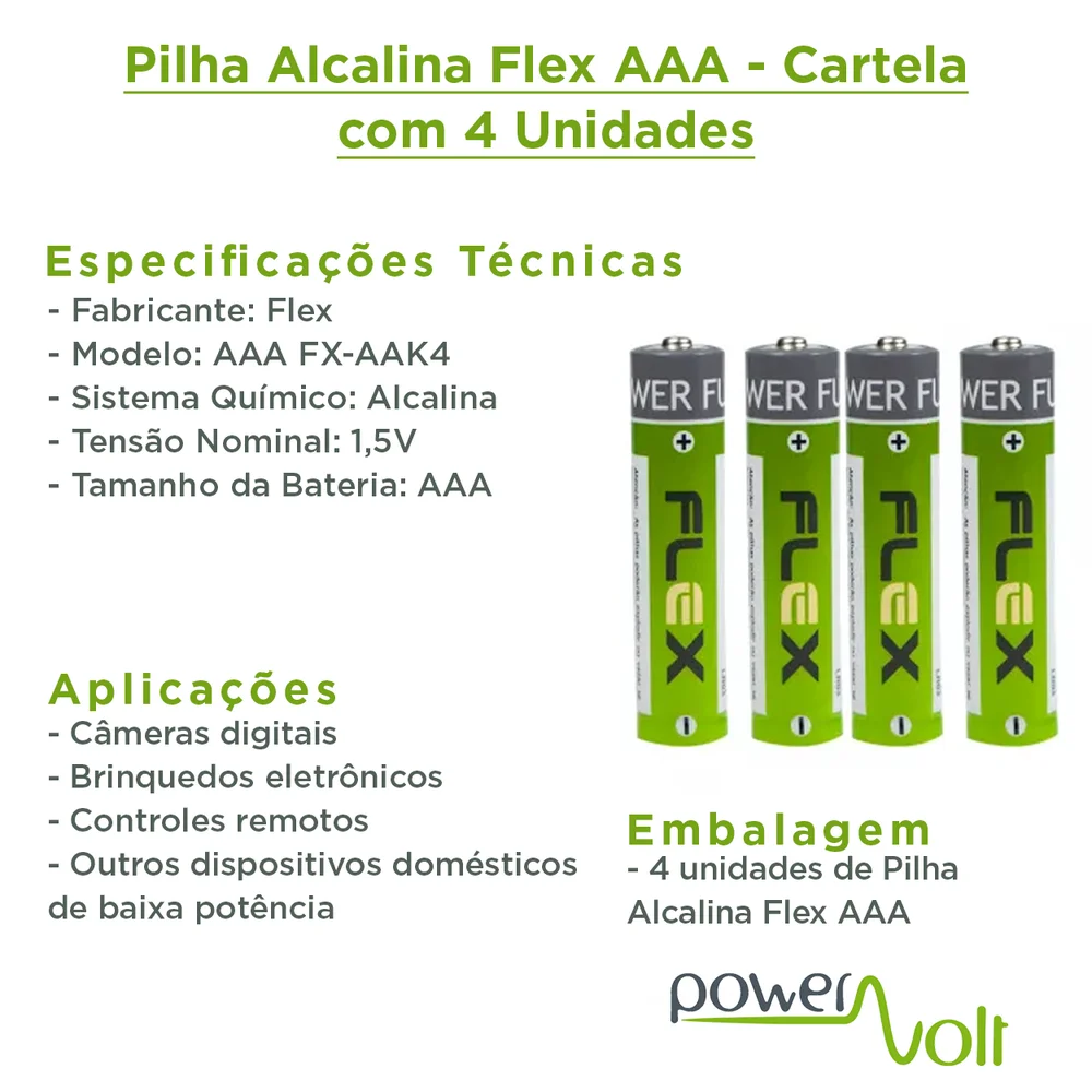 Pilha Flex Aaa Alcalina 4 Unidades