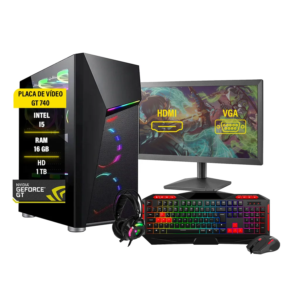 Pc Gamer Completo I5 16Gb, Hd 1tb - Gt730, Fonte 500w Monitor 19