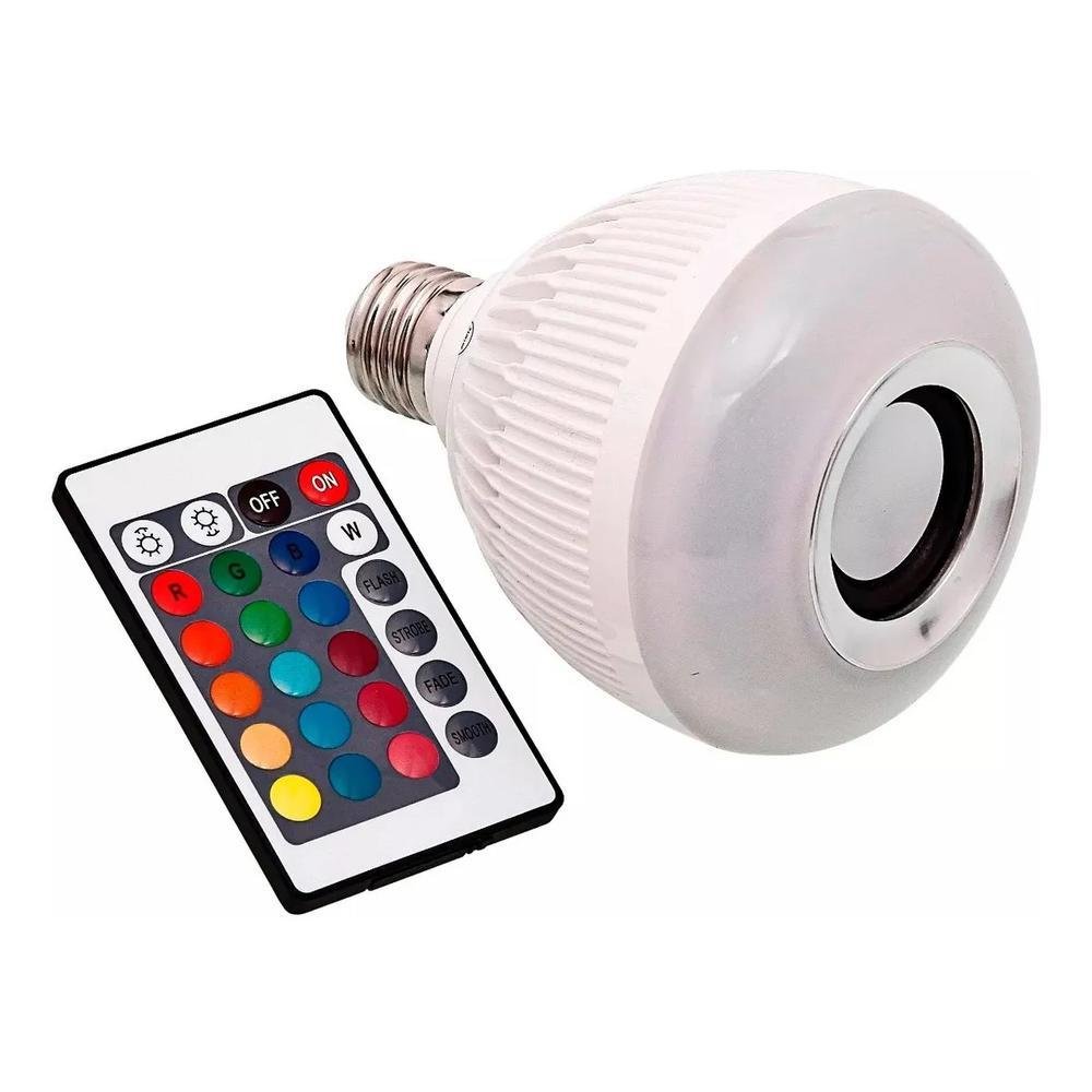 Lampada Led 6w Rgb Caixa Som Bluetooth Controle