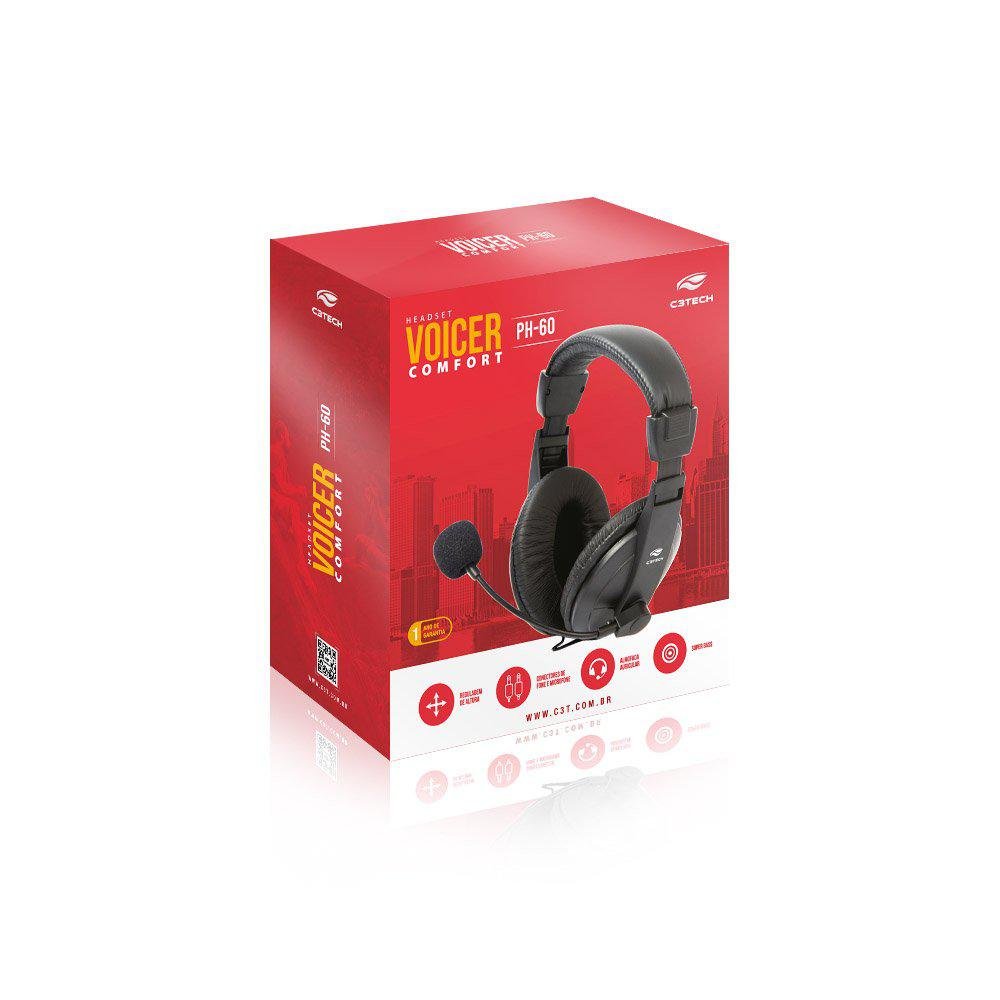 Headset C3tech Com Microfone, Voicer Comfort - Ph-60bk | KaBuM!
