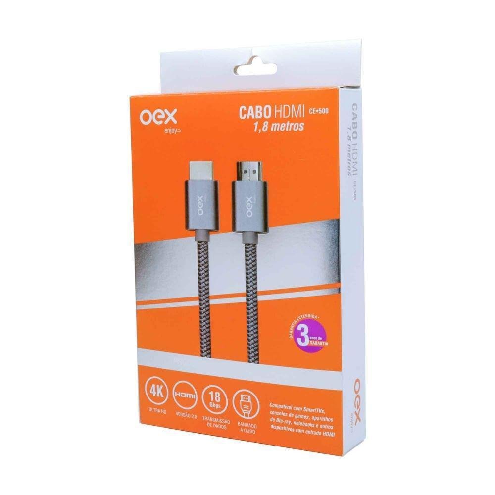 Imagem 2 de 3 do produto Cabo HDMI 2.0 Oex Ce500 Ultra HD, Nylon, Banhado Ouro, 1.8m