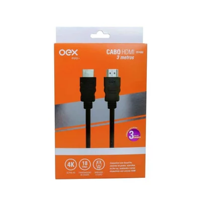 Cabo Hdmi 2,0 UltraHD Banhado Ouro 3 Metros Oex Ce503 Preto