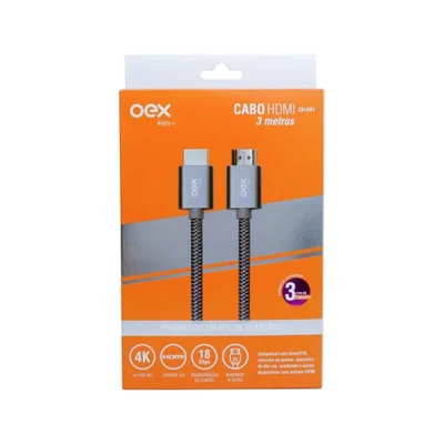 Cabo Hdmi 2,0 UltraHD Nylon Banhado Ouro 3 Metros Oex Ce501
