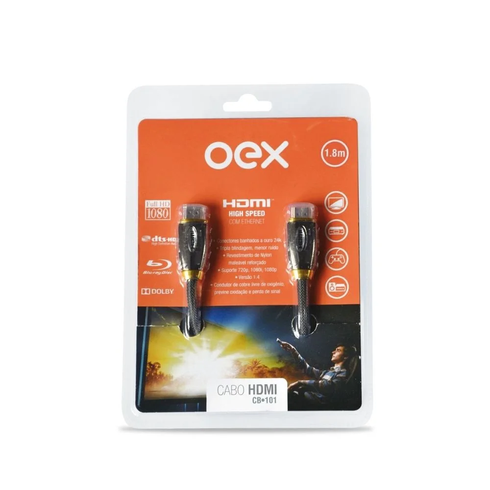 Imagem 2 de 2 do produto Cabo Hdmi 1.4 Oex Cb101 1.8 Tv Hd Blu-ray Metros
