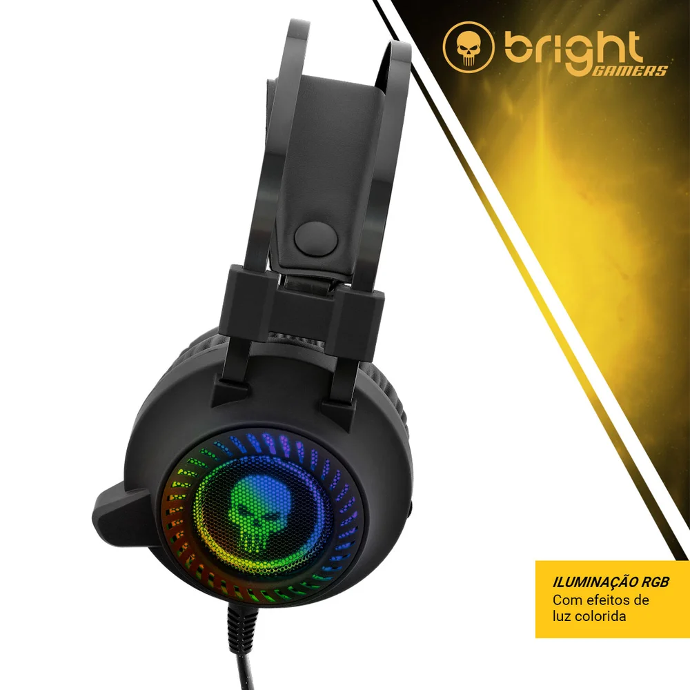 Headset Gamer, Bright, USB 7.1 Surround, Fone Com Led, 50 mm