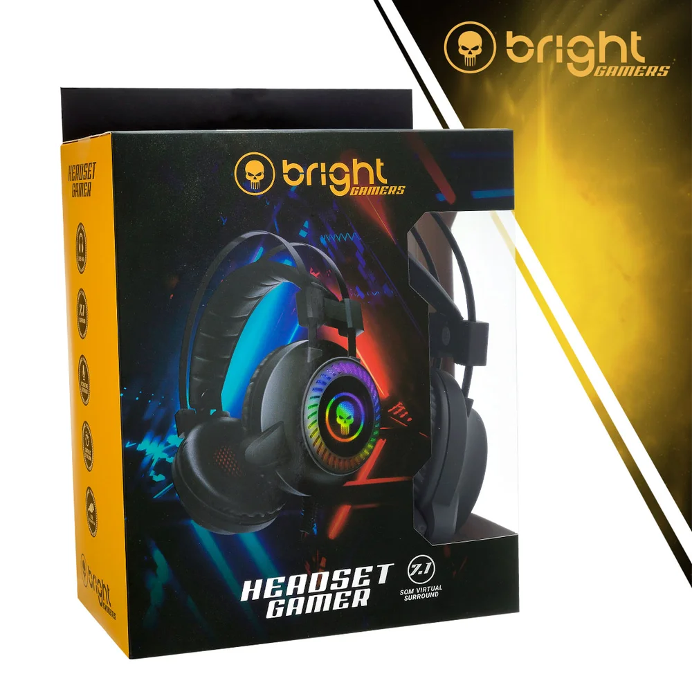 Headset Gamer, Bright, USB 7.1 Surround, Fone Com Led, 50 mm