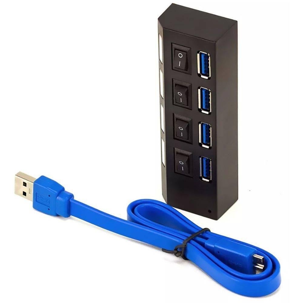 Imagem 2 de 3 do produto HUB Knup USB 3.0, Com 4 Portas, High Speed, 5 Gbps, Com Teclas ON/OFF