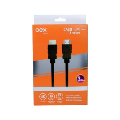 Cabo Hdmi 2,0 UltraHD Banhado Ouro 1,8 Metros Oex Ce502 Preto