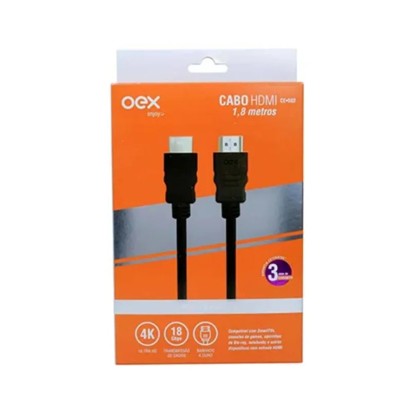 Imagem 2 de 3 do produto Cabo Hdmi 2,0 UltraHD Banhado Ouro 1,8 Metros Oex Ce502 Preto