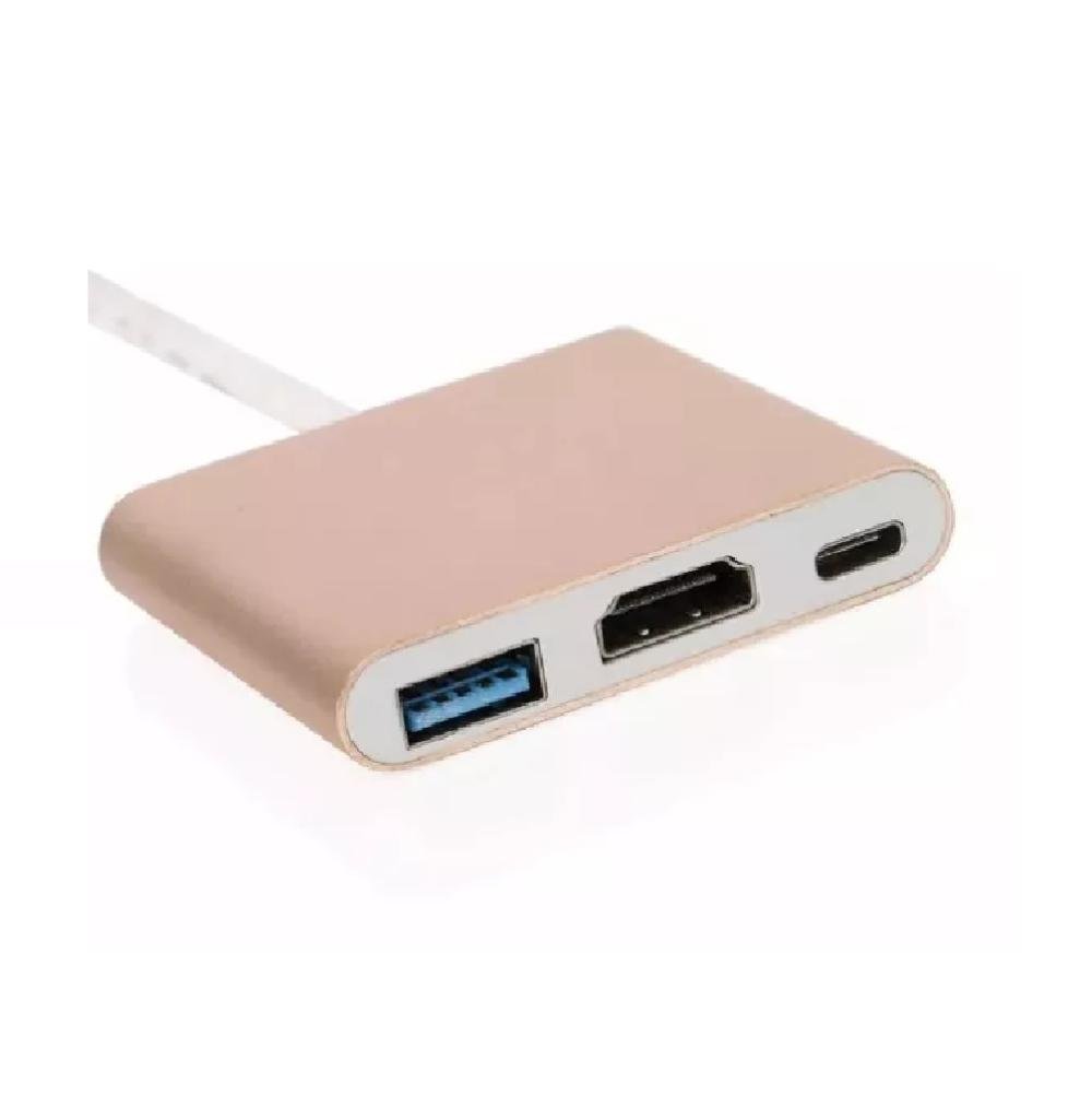 Adaptador Type-C Macho Para USB 3.0 HDMI E USB-C Fêmea 3.1, Tomate